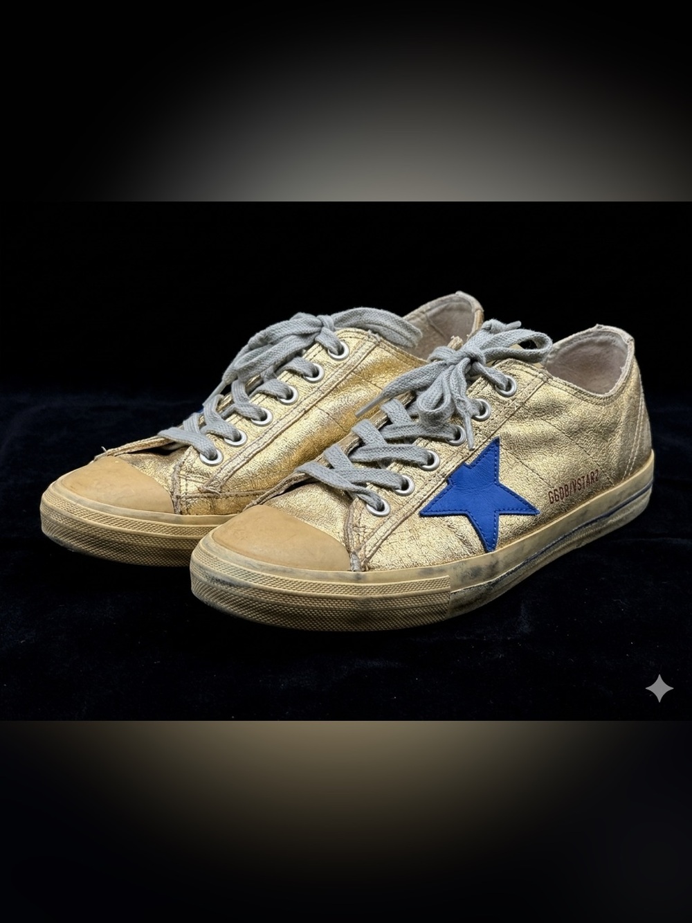 Metallic Gold Women's Lace-Up Sneakers with Blue Star Accent